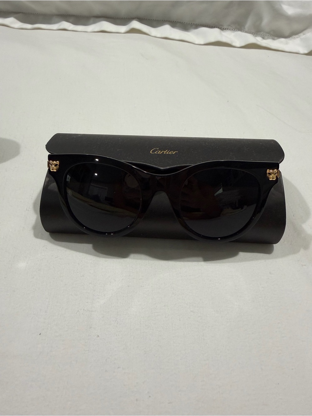 Cartier Black Sunglasses with Gold Panther Accents
